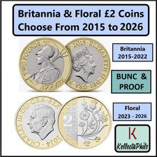£2 Two Pound Coins BRITANNIA & FLORAL 2015 -2026 BUNC & PROOF from Annual Sets