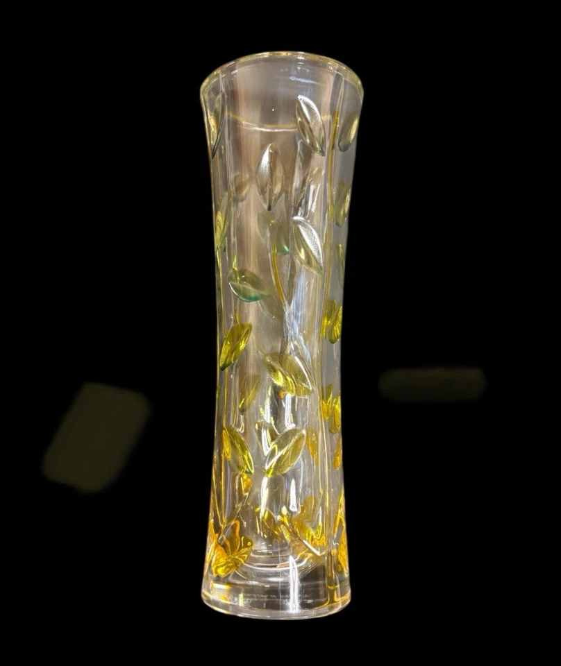 Glass Of Venice Murano Italian Crystal Vase yellow Geen Tree of Life 7.5 - Image 4 of 4
