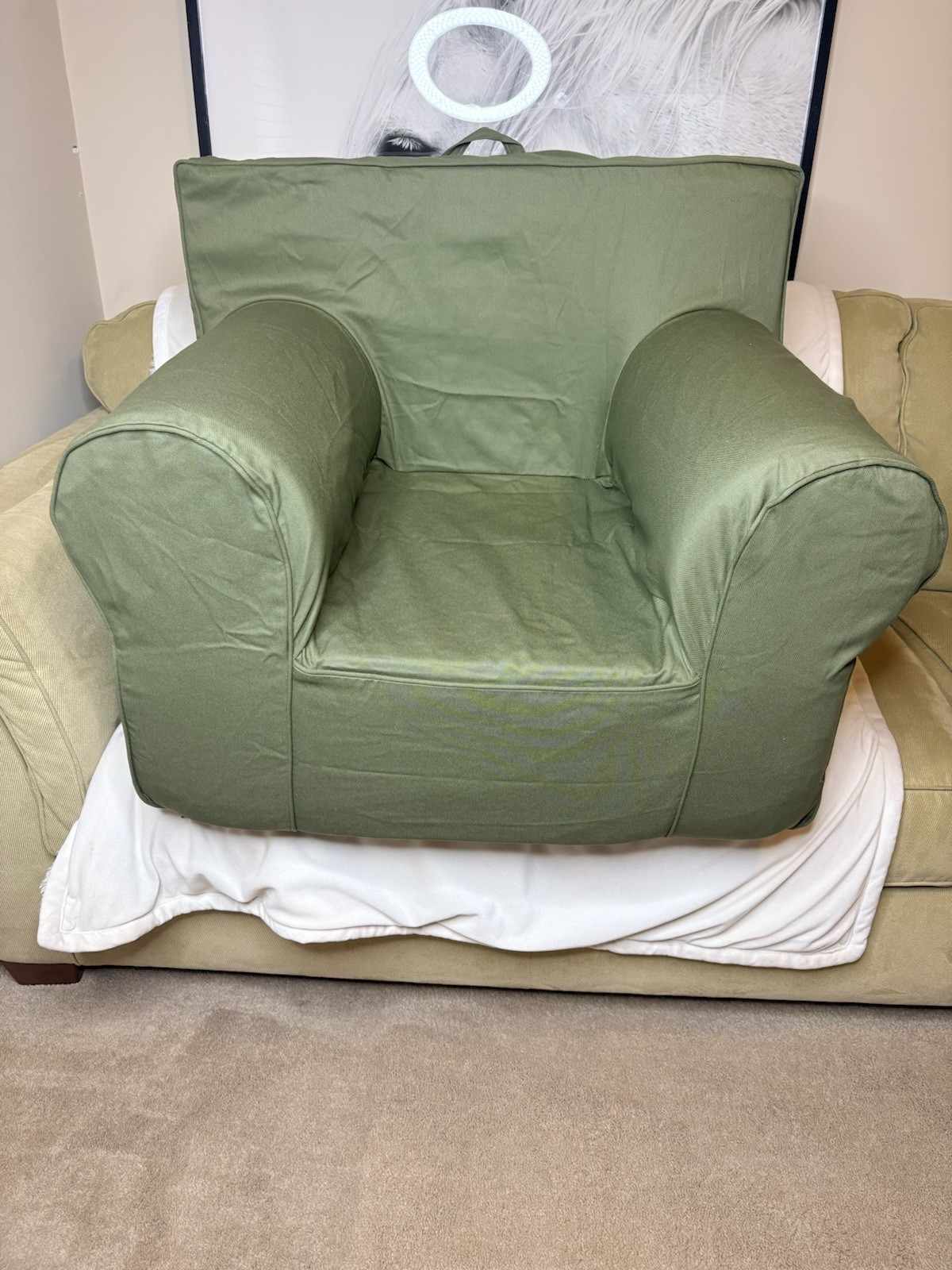 Pottery Barn Anywhere Kids Oversized Chair & Cover Army Green