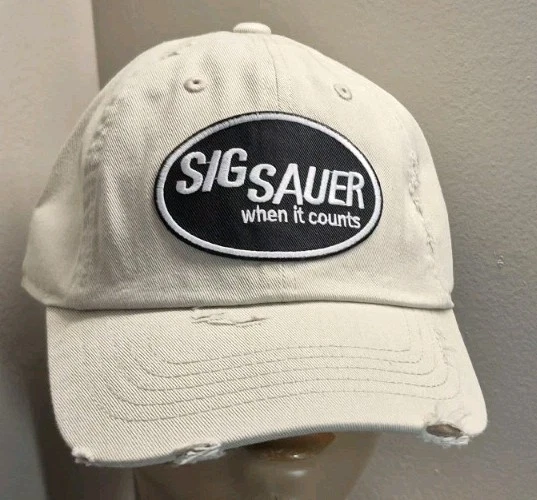 Sig Sauer Hat Premium Distressed Khaki Baseball Cap Only When It Counts SIG HAT