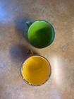 Ass't Enamelware Cups: Yellow, Orange, Green and White. 2.5"-3" tall. Set of 4.  — photo 4