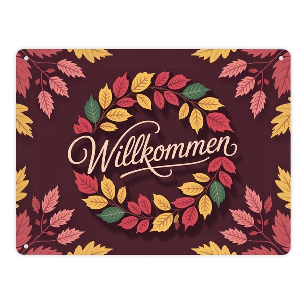 Willkommen Herbstlaub Kranz Metallschild XL In 21X28 Cm-image
