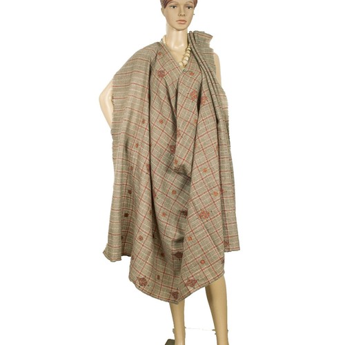 Sanskriti Vintage Long Pure Woolen Grey Shawl Handmade Suzani Scarf Winter Stole - Picture 9 of 12