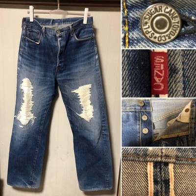Sugar Cane W34 Damaged Straight Denim Jeans Blue From Japan