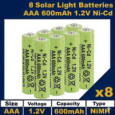 8 x AAA 1.2V 600mAh NiMH Garden Solar Light Rechargeable Batteries UK 1.06 per battery