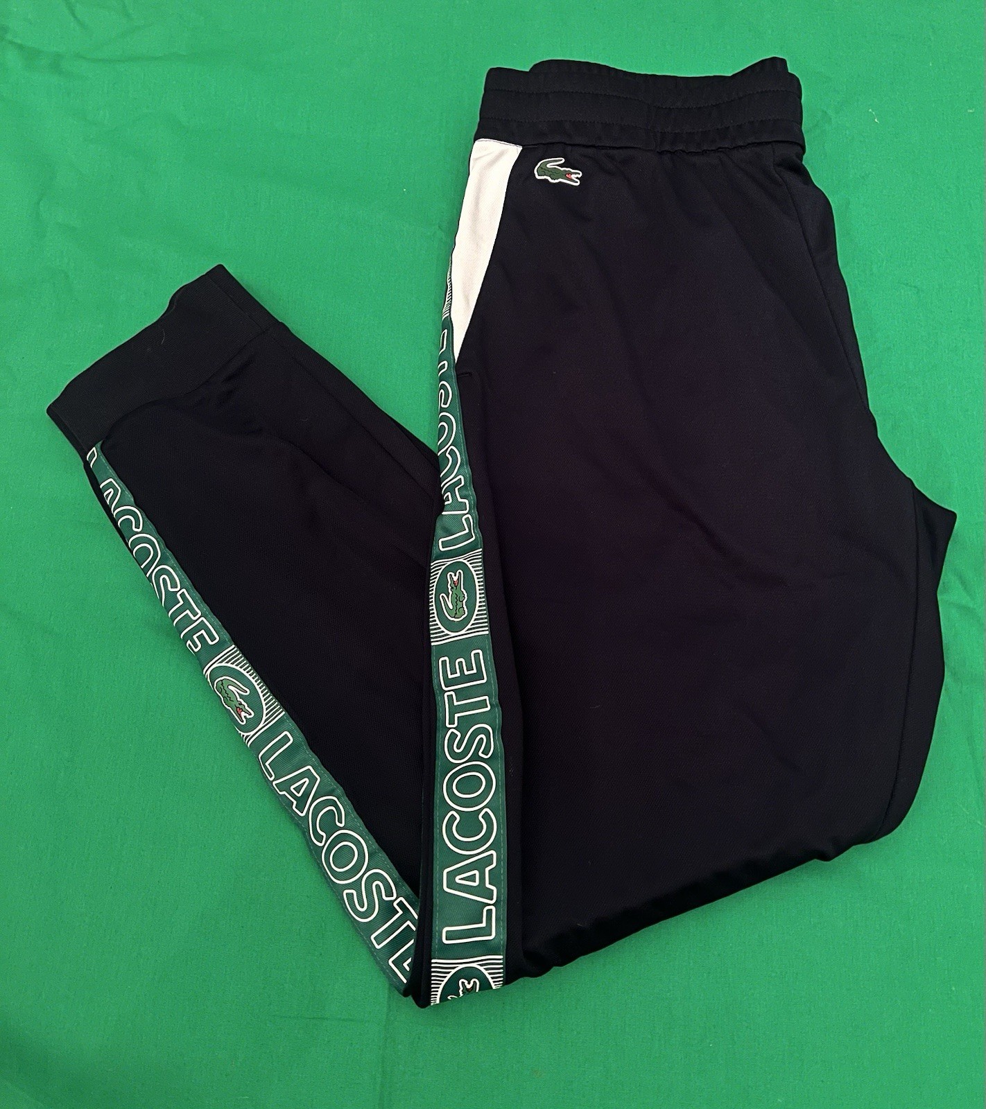 Lacoste Sport Joggers Navy Blue Green Logo Side Tape Track Pants Size XL