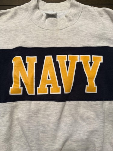 Vintage Navy Sweatshirt Mens XL Gray Blue Crewneck Cotton Exchange Made USA 90s - Picture 2 of 7