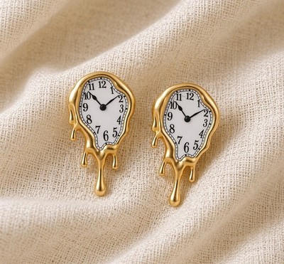Museum Salvador Dali Melting Clock Earrings Gold Surreal Antique Statement Art