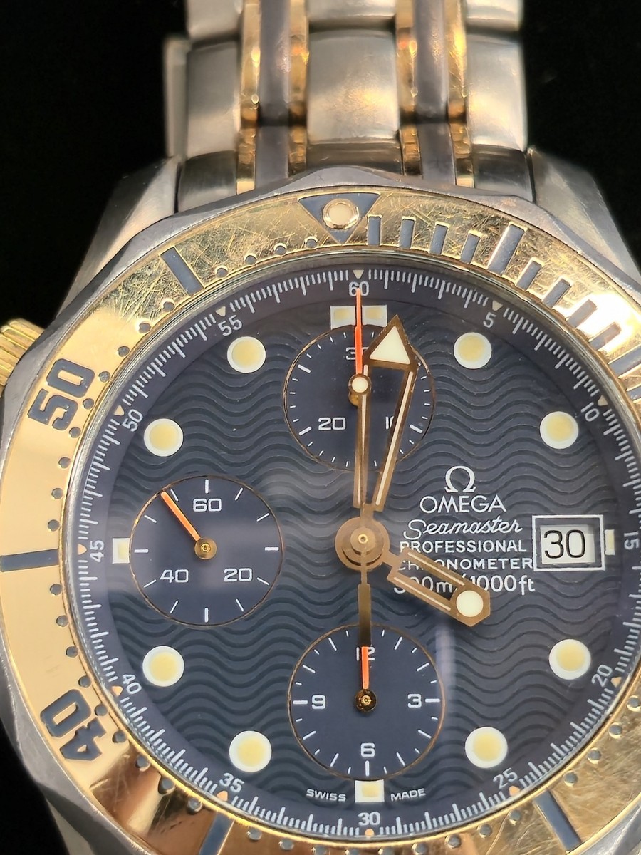 Mens Omega Seamaster 18K Gold & Titanium Chronograph watch - Blue