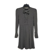 Zara Women's XS Polka Dot Tie Neck Bell Sleeve Mini Dress Retro