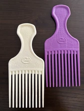 Vintage Goody Set Plastic Hair Picks Combs Croc Textured Purple White made USA