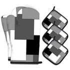 5 Pcs Geometric Gray Oven Mitts and Pot Holders Sets, Grey Oven Gloves and Ho...