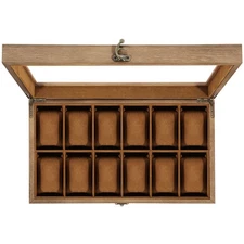12 Slots Watch Box Solid Wood with Glass Lid Jewelry Storage Display Case Gift