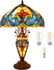Tiffany Lamp, 24'' Tall Tiffany Table Lamp with Retro Pull Switch, 3 LED Bulbs I