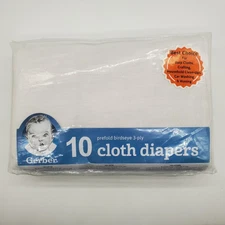 GERBER 10-Pack Cloth Diapers Prefold Birdseye 3-Ply White Multi-Use 14x20in