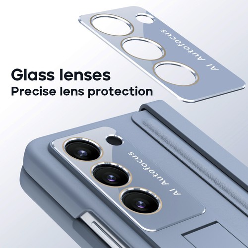 Leather Hinge Case with Glass Screen Kickstand For Samsung Galaxy Z Fold 5 4 3 2 - Picture 7 of 59