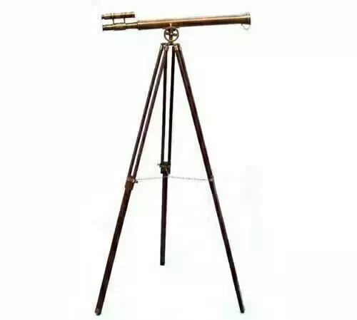 Antique 39 inch telescope nautical brass with wooden floor standing tripod stand - Picture 2 of 8