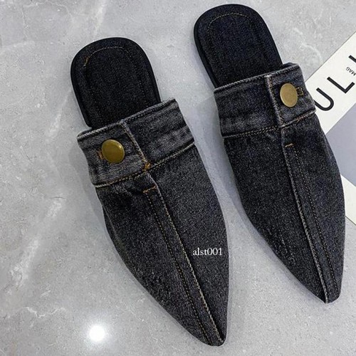 Women Blue Denim Slippers Pointed Toe Slides Mules Slip on Flats Loafers Shoes - Bild 2 von 23