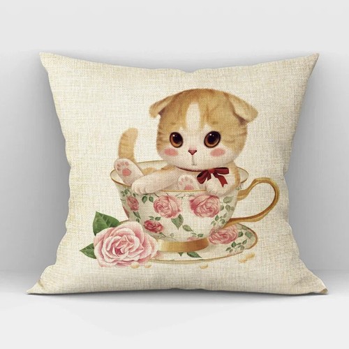 Cute Animal Print Cushion Cover Cartoon Cat Decorative Throw Pillow Case - Picture 14 of 34