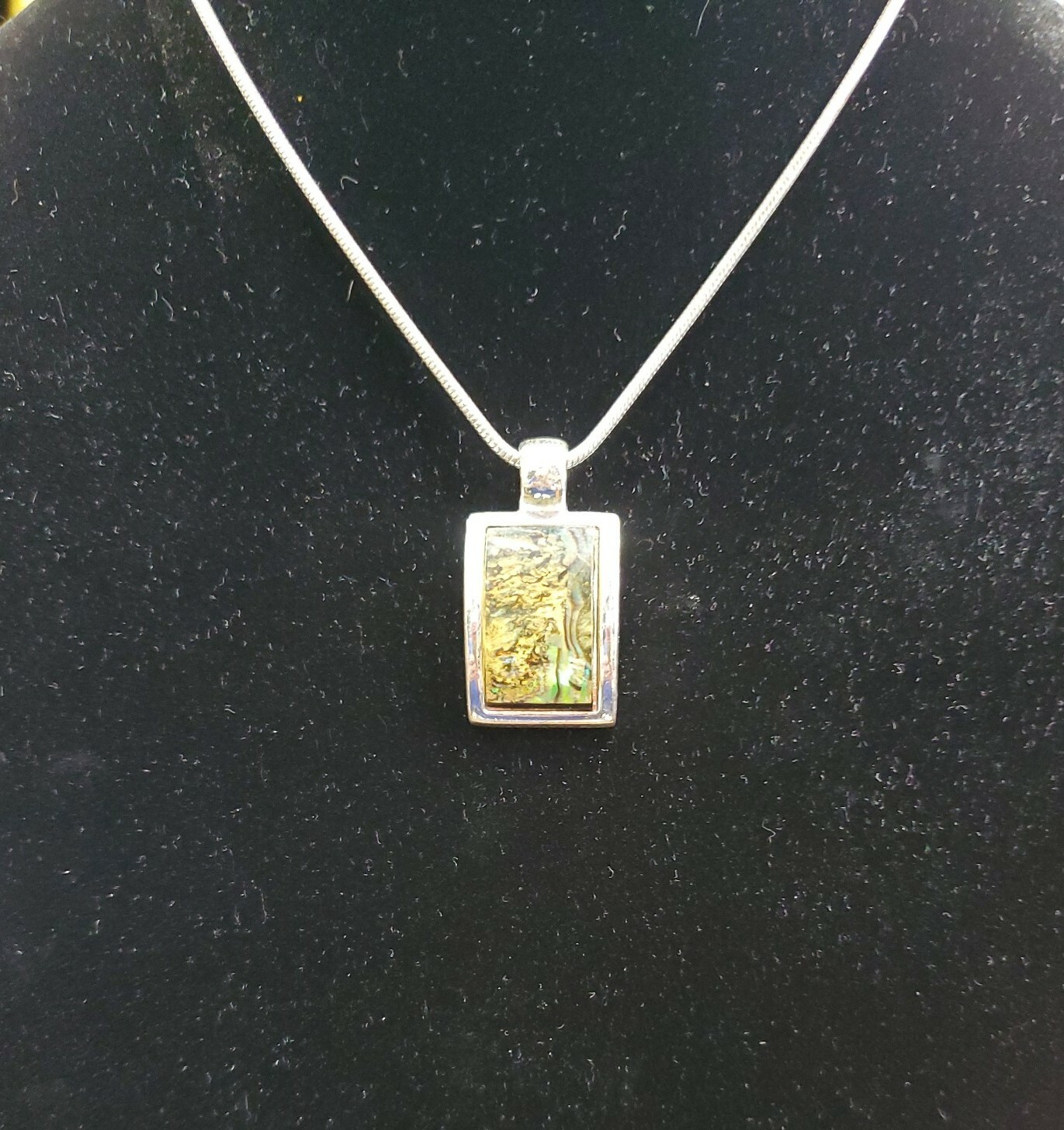 7Ne Pendant Necklace Silver tone Rectangular Abal… - image 1