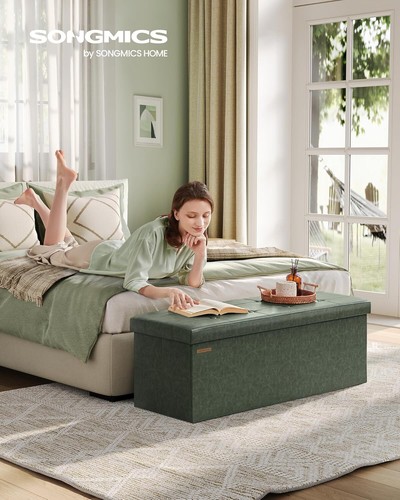 Storage Ottoman Bench Chest Foldable Foot Rest Bed Living Room Forest Green New - Picture 2 of 6