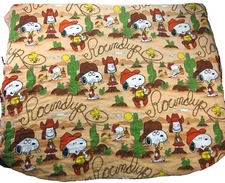 VTG Snoopy Peanuts Quilt Blanket Comforter Western Roundup Sears Perma Prest 60s
