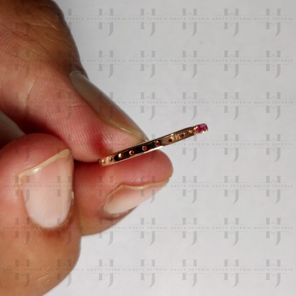 Solid 14k Rose Gold 18 mm Inside-Out Natural Ruby Hoop Earrings Fine Jewelry - Image 3 of 4