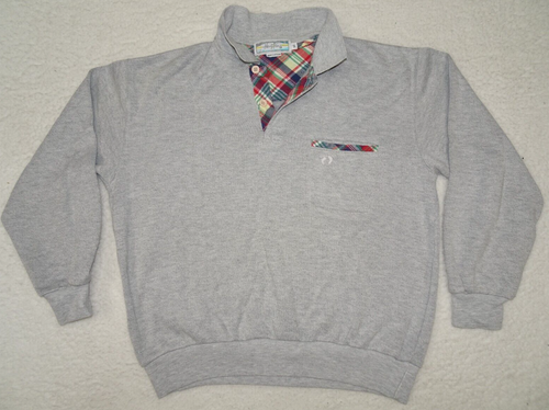 Hang Ten Surfing Collared Fleece Long Sleeve Pocket Sweatshirt Polo Small Gray