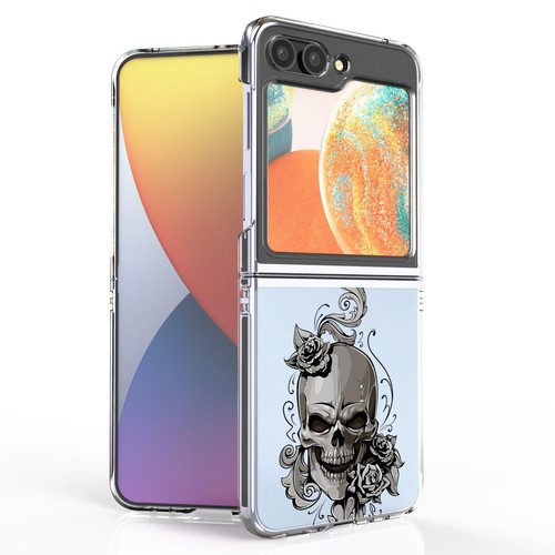 SKULL DESIGN CLEAR GRAY ROSE 2-PC SLIM Cover Case FOR GALAXY Z FLIP 5 5G Phone - Picture 13 of 14