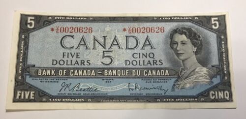 CANADA 1954 $5 BC-39bA BEATTIE-RASMIMSKY *V/S EF+ ASTERISK REPLACEMENT NOTE