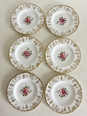 Royal Crown Derby Rankenmuster mit Blumen 6 x Beilagenteller Brotteller 16 cm sehr guter Zustand