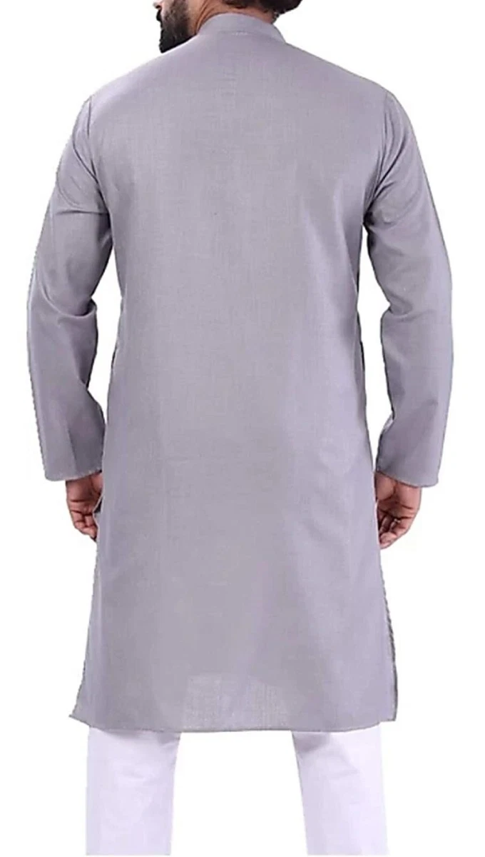 Indian Readymade Traditional Men Suit,Grey Men Kurta & White