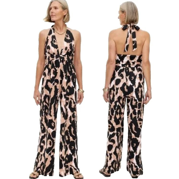 Mezcla de Algodón Estampado Animal Negro Jumpsuits & Rompers for Women