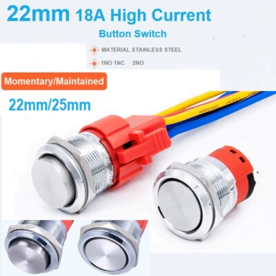 22/25mm Super Flat 2 NO Start Stop Horn Reset Stainless steel Push Button Switch