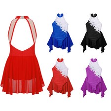 Kids Girls Leotards Stand Collar Dancewear Sequins Dance Dress Latin Dresses