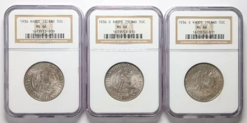1936 PDS Rhode Island Silver Half Dollar Set NGC MS 66 Consecutive Cert Numbers