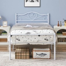 Twin/Full/Queen Size Metal Bed Frame Platform with Headboard  Footboard White