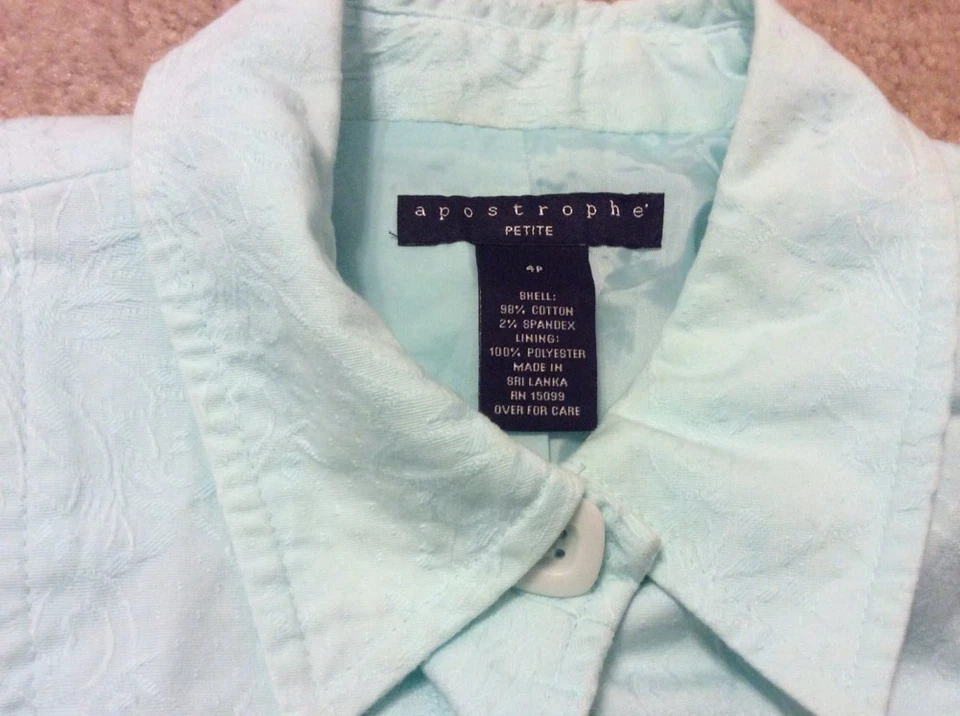 Chaqueta Blazer Apostrophe Mujer 4P Pequeña Verde Claro Bolsillos Cuello Abotonado Foto 4 de 4