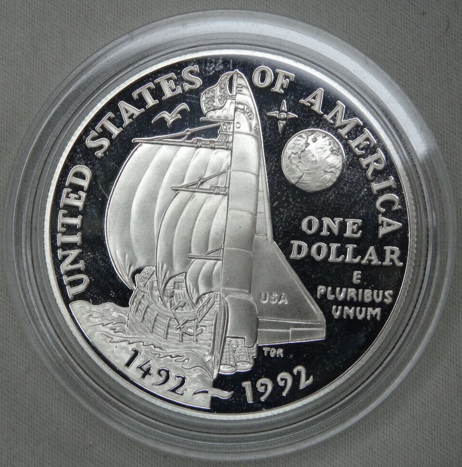 1992-P Columbus Proof Silver Dollar US Mint Commemorative $1 Capsule Only - Image 2 of 3