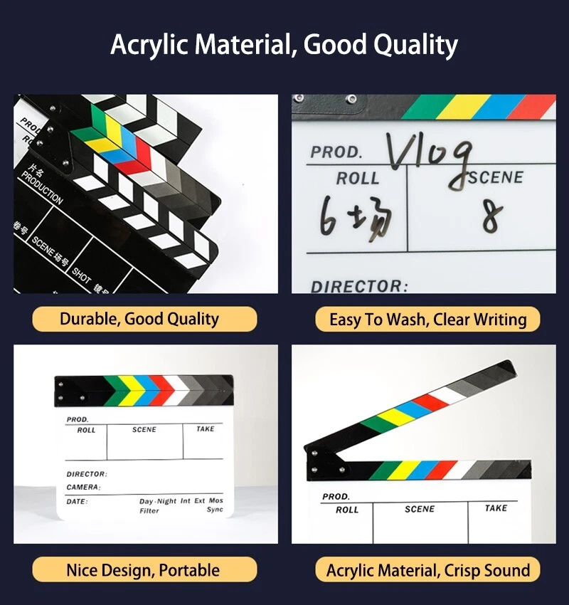 Director's Film Clapboard 11.8x9.8"/30x25cm Acrylic Movie Video Clapper Board - Image 4 of 4