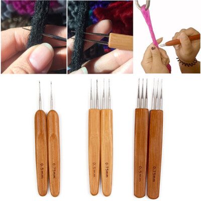 0.5/0.75mm Bamboo Handle Crochet Dreadlock Hook Needle Tool Braiding HairMaking~