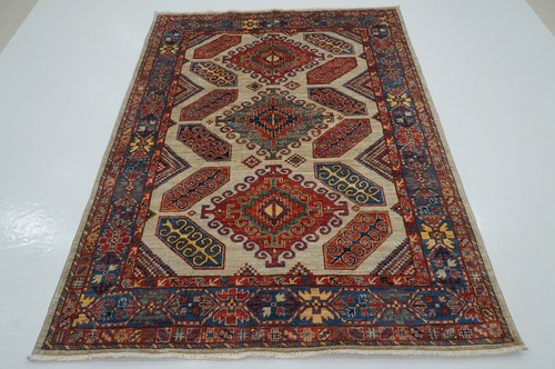 5 x 7 ft Gray Kazak Tribal Afghan Hand Knotted Wool Oriental Area Rug
