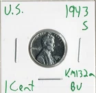 Coin United States Lincoln Cent 1943 S KM132a, Steel