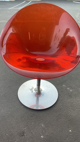PAIR 2 RED Kartell EROS Phillipe Starck Acrylic Swivel Chairs Chrome Base MCM - Picture 11 of 17