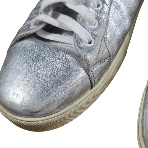 Celine Triomphe Silver & White Metallic Leather Low-Top Sneakers Mens Size 46 EU - Picture 4 of 9