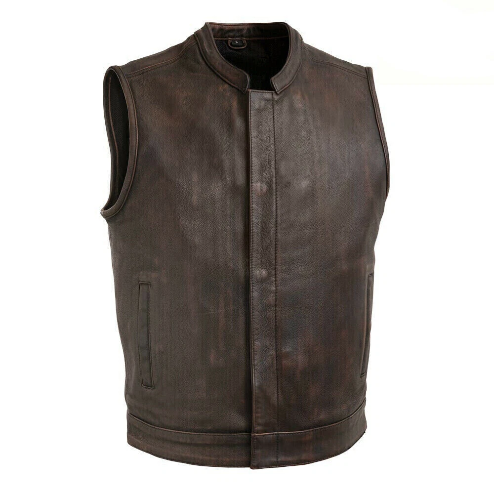 Men's Real Brown Leather Vest Motorbike Biker Motorcycle Concealed Waistcoat