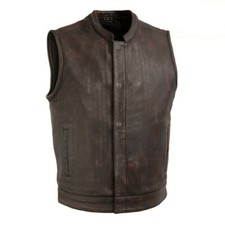 Men's Real Brown Leather Vest Motorbike Biker Motorcycle Concealed Waistcoat
