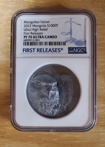 2023 Mongolia Falcon 2oz Ultra High Relief NGC First Releases PF70 Ultra Cameo