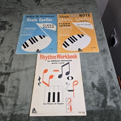 Lot of 3 Vintage Schaum Piano Course Song Books, Rhythm Workbook