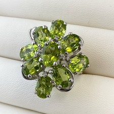 JTV Sterling Silver Ring Peridot Green Gemstone Cluster size 9 Cocktail 925